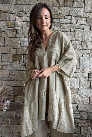Loom & Thread Embroidered Tiered Smock Dress Washed Oat
